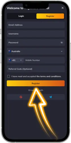 VegaStars Casino enter your details